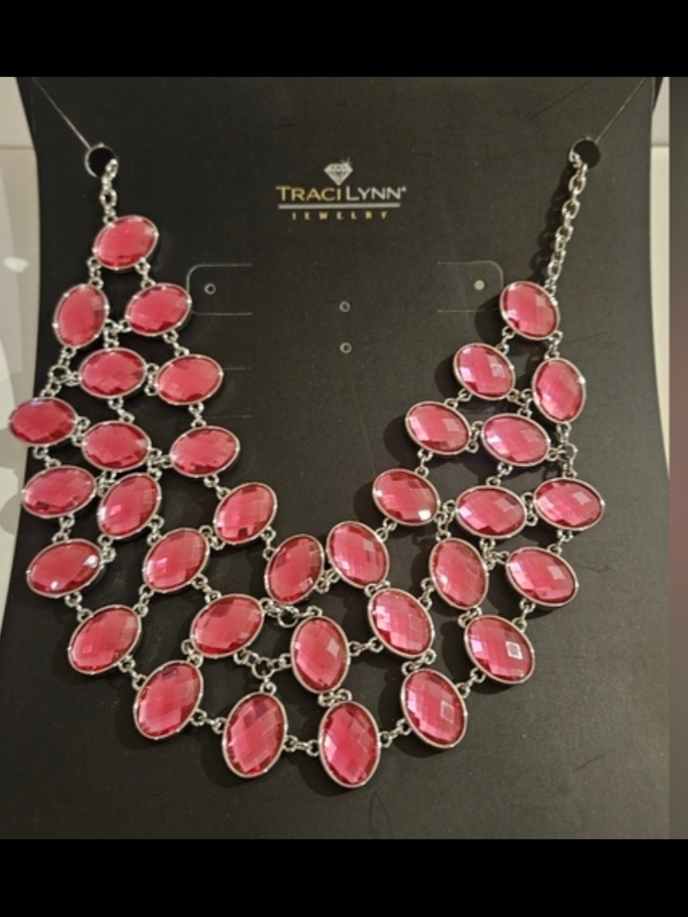 Bundle ORDER Traci Lynn Faceted Hot Pink Multi-Row Bib Necklace